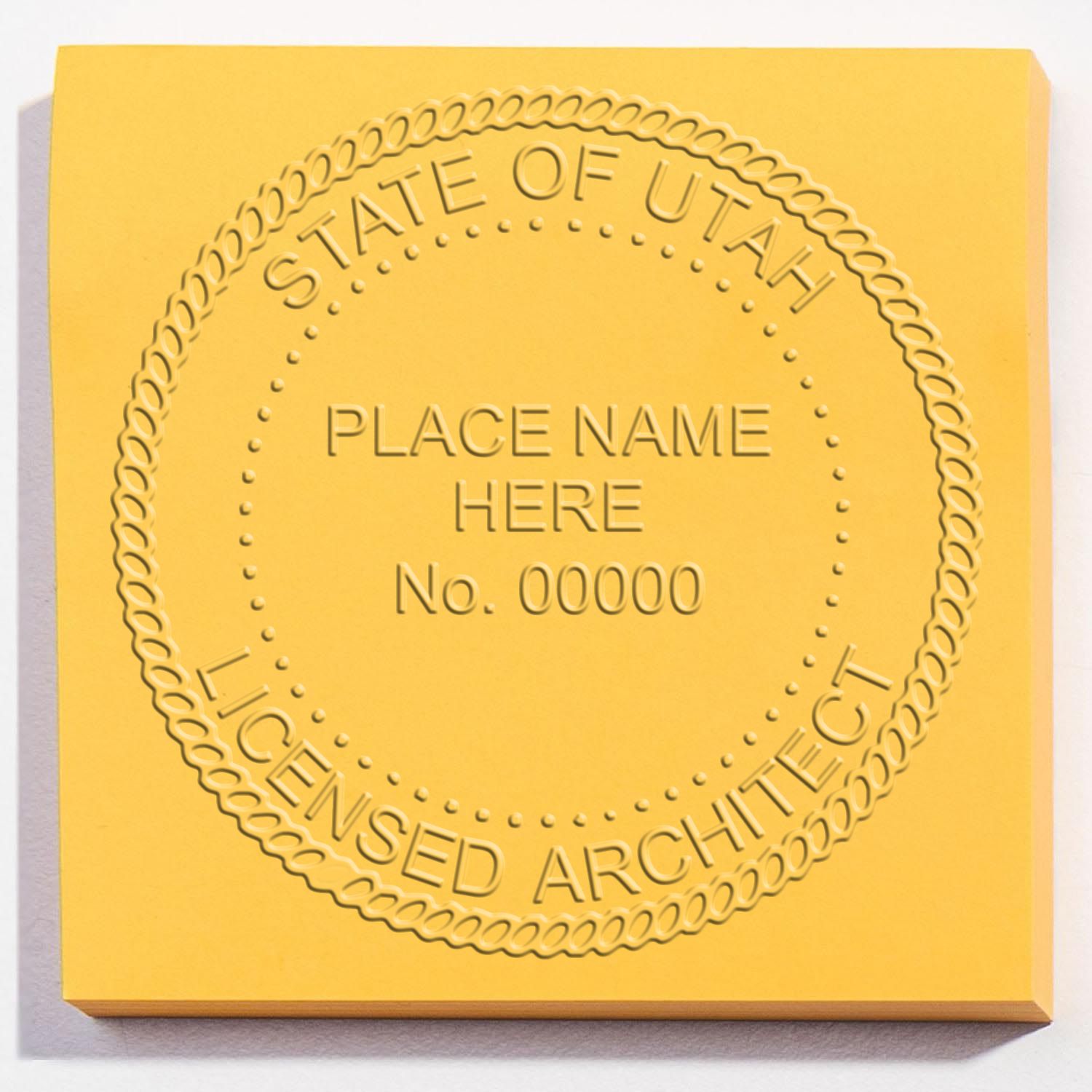 The main image for the Utah Desk Architect Embossing Seal depicting a sample of the imprint and electronic files
