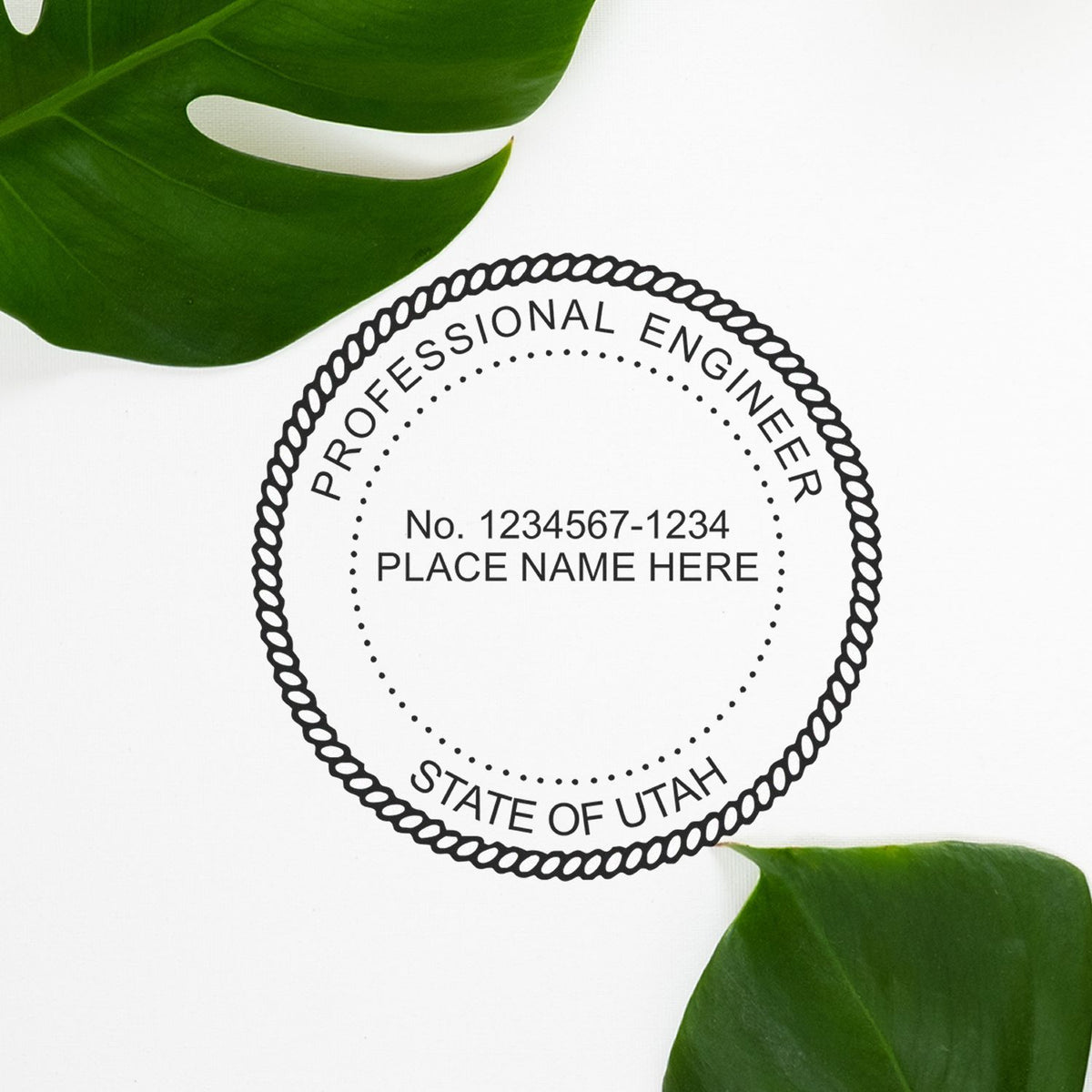 A stamped impression of the Slim Pre-Inked Utah Professional Engineer Seal Stamp in this stylish lifestyle photo, setting the tone for a unique and personalized product.