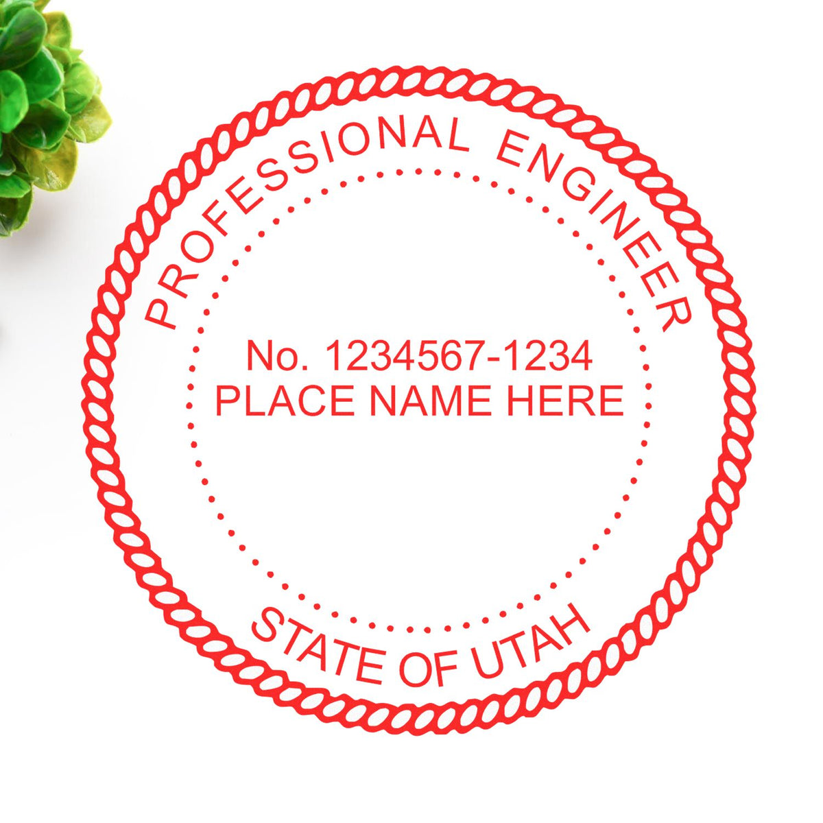 A lifestyle photo showing a stamped image of the Utah Professional Engineer Seal Stamp on a piece of paper