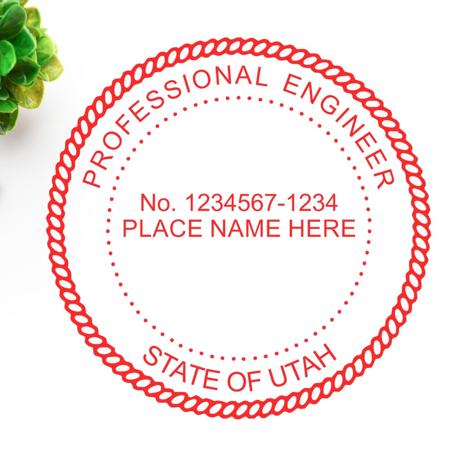 The main image for the Utah Professional Engineer Seal Stamp depicting a sample of the imprint and electronic files