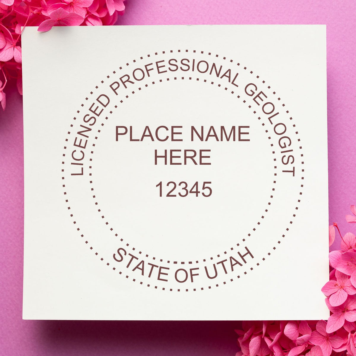 The Self-Inking Utah Geologist Stamp stamp impression comes to life with a crisp, detailed image stamped on paper - showcasing true professional quality.