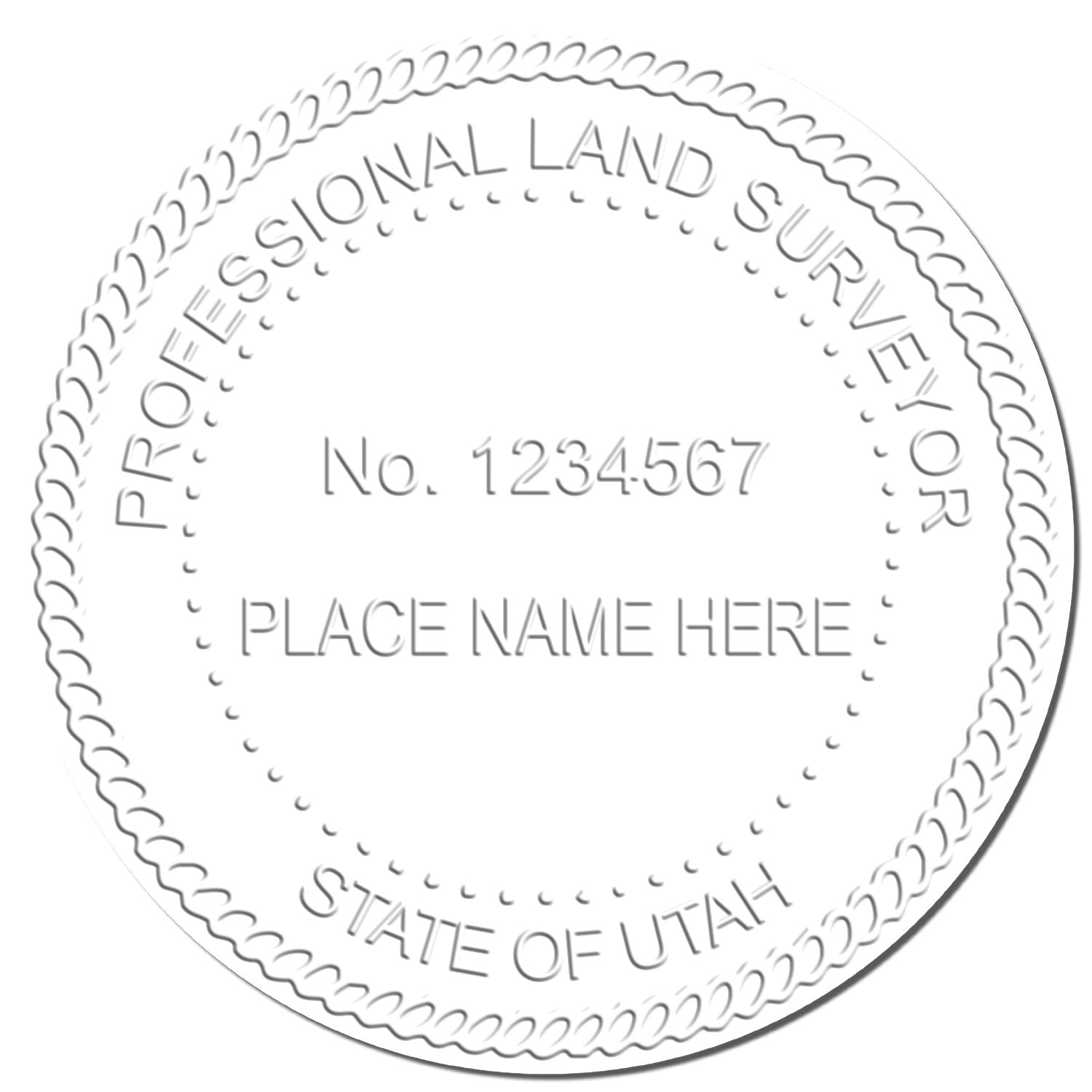 This paper is stamped with a sample imprint of the Heavy Duty Cast Iron Utah Land Surveyor Seal Embosser, signifying its quality and reliability.