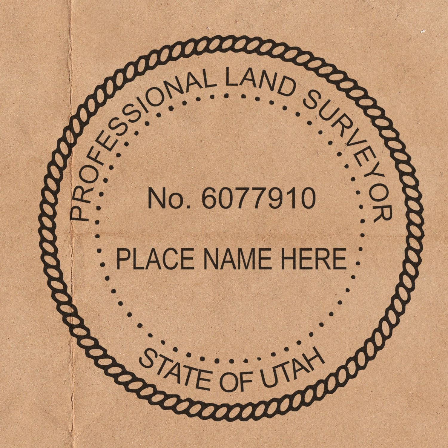 Digital Utah Land Surveyor Stamp, Electronic Seal for Utah Land Surveyor, displaying Professional Land Surveyor, State of Utah, No. 6077910 .