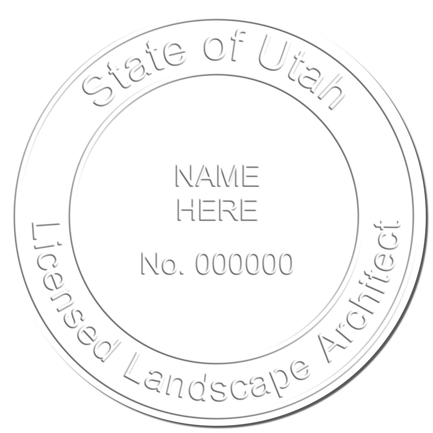 This paper is stamped with a sample imprint of the Heavy Duty Utah Landscape Architect Cast Iron Embosser, signifying its quality and reliability.