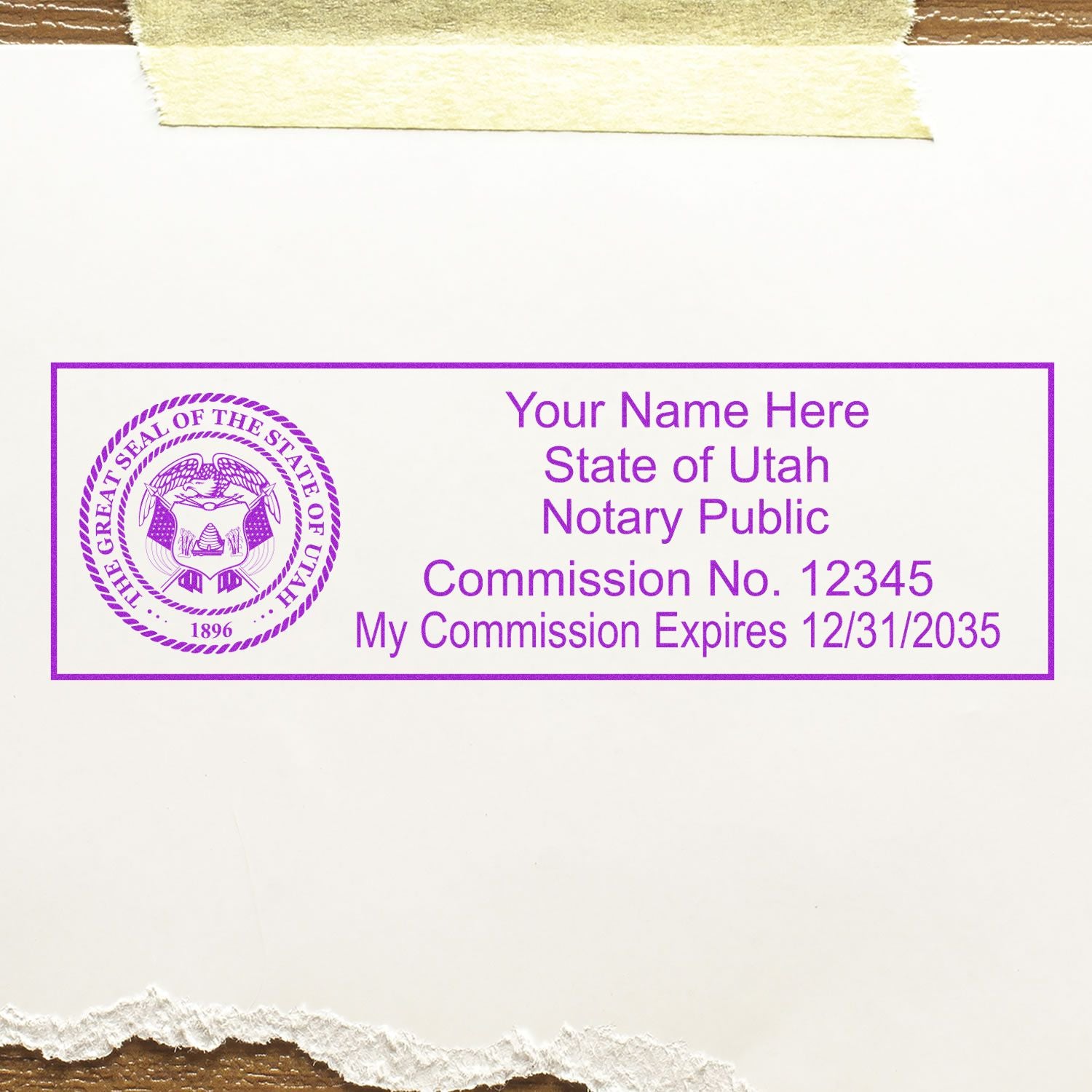 The main image for the PSI Utah Notary Stamp depicting a sample of the imprint and electronic files