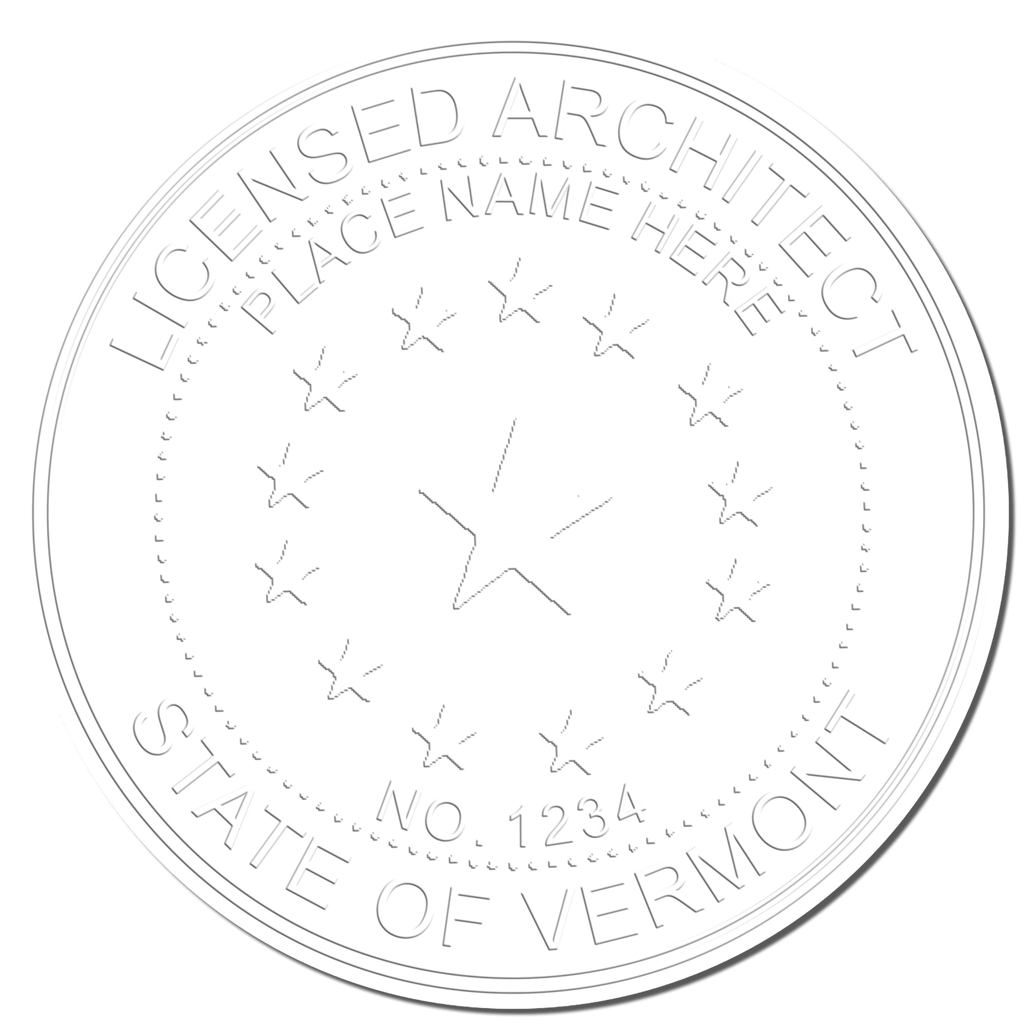 The main image for the State of Vermont Long Reach Architectural Embossing Seal depicting a sample of the imprint and electronic files