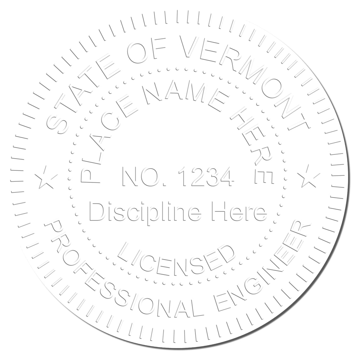 This paper is stamped with a sample imprint of the State of Vermont Extended Long Reach Engineer Seal, signifying its quality and reliability.