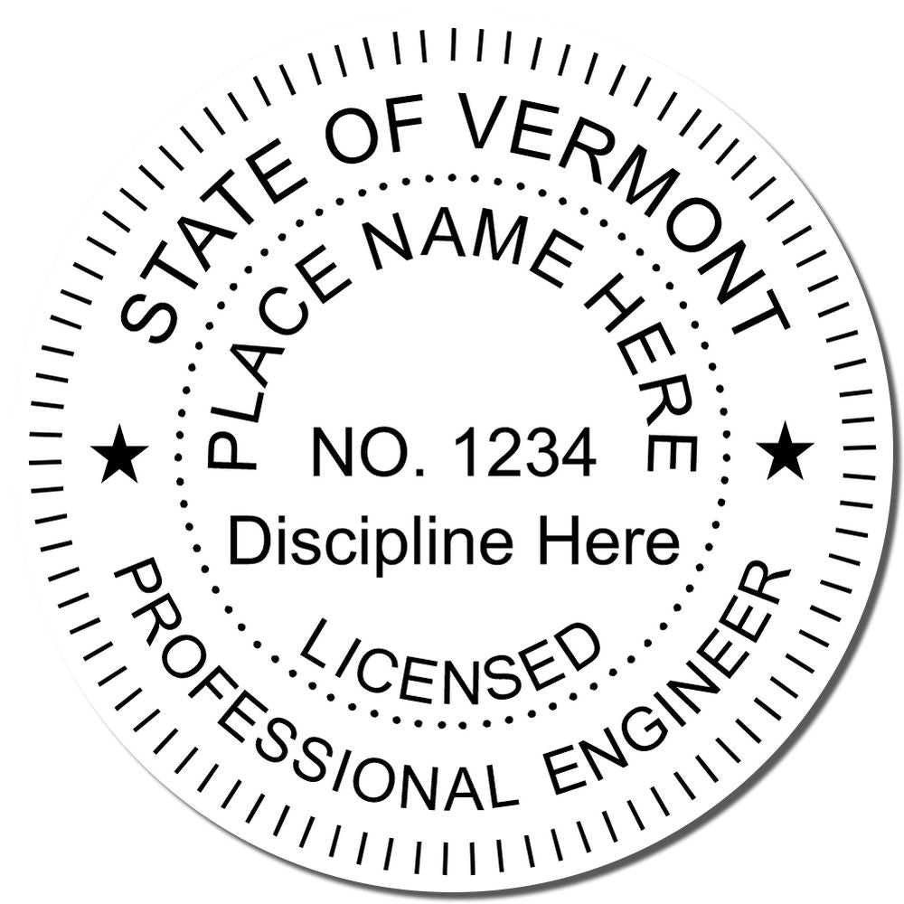 A photograph of the Slim Pre-Inked Vermont Professional Engineer Seal Stamp stamp impression reveals a vivid, professional image of the on paper.