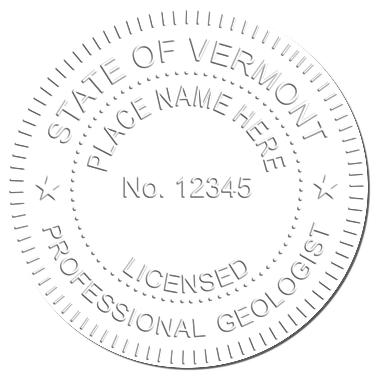 A photograph of the Hybrid Vermont Geologist Seal stamp impression reveals a vivid, professional image of the on paper.