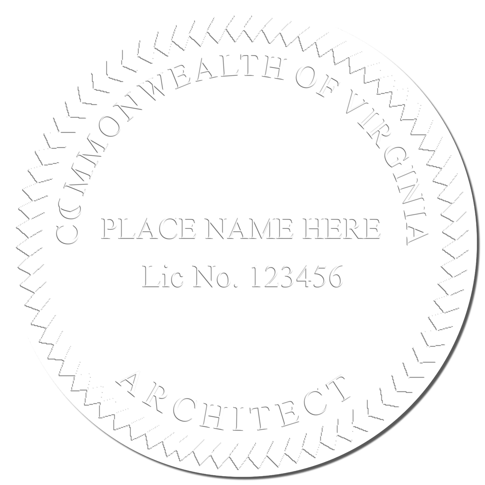 The main image for the State of Virginia Long Reach Architectural Embossing Seal depicting a sample of the imprint and electronic files
