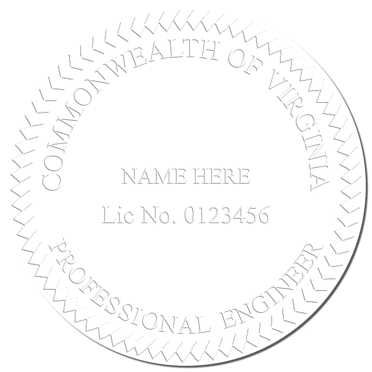 This paper is stamped with a sample imprint of the State of Virginia Extended Long Reach Engineer Seal, signifying its quality and reliability.