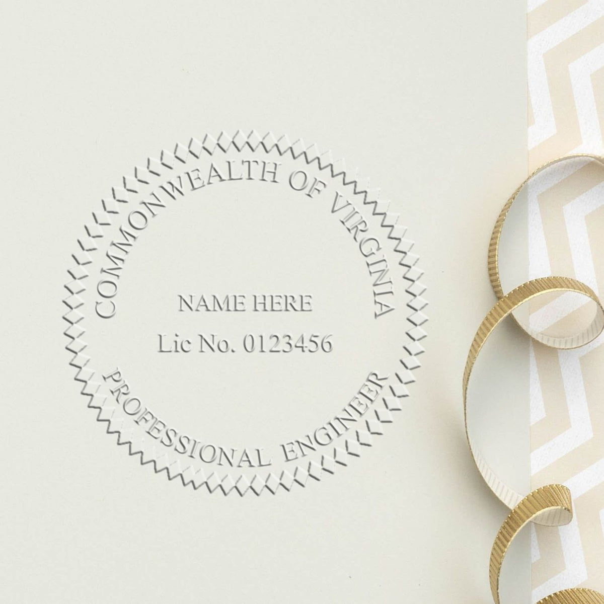 A stamped impression of the Soft Virginia Professional Engineer Seal in this stylish lifestyle photo, setting the tone for a unique and personalized product.