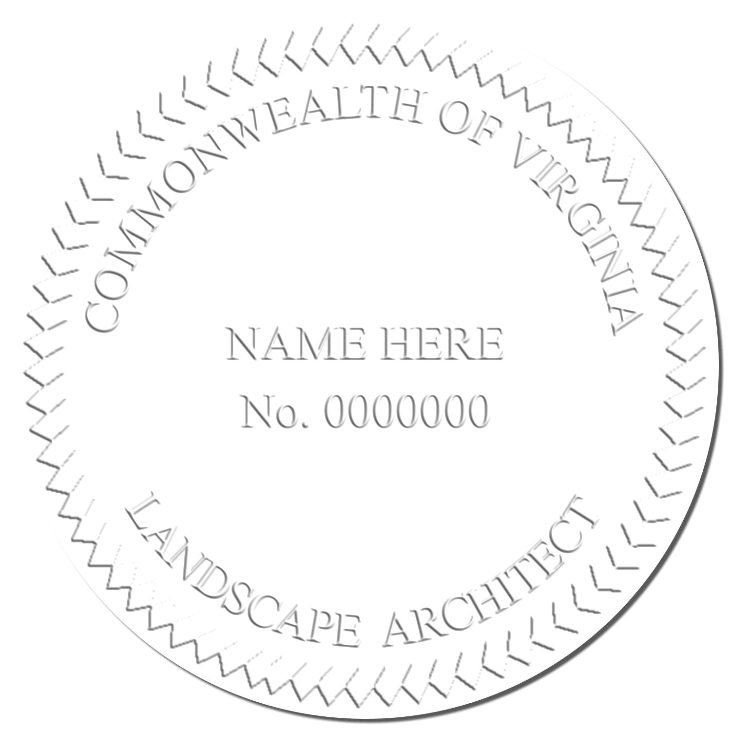 This paper is stamped with a sample imprint of the Hybrid Virginia Landscape Architect Seal, signifying its quality and reliability.