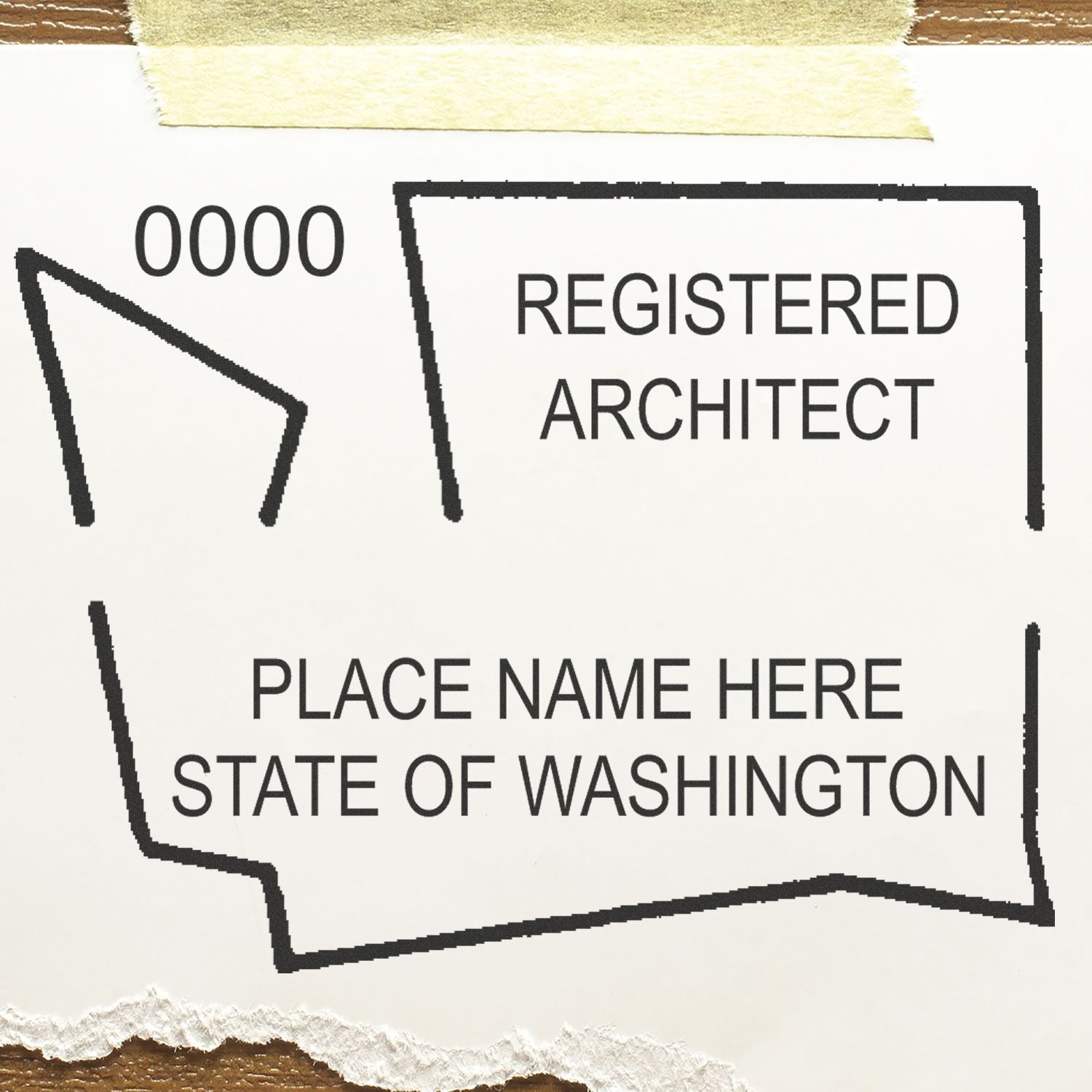 Premium MaxLight Pre-Inked Washington Architectural Stamp with customizable fields for registration number, name, and state.