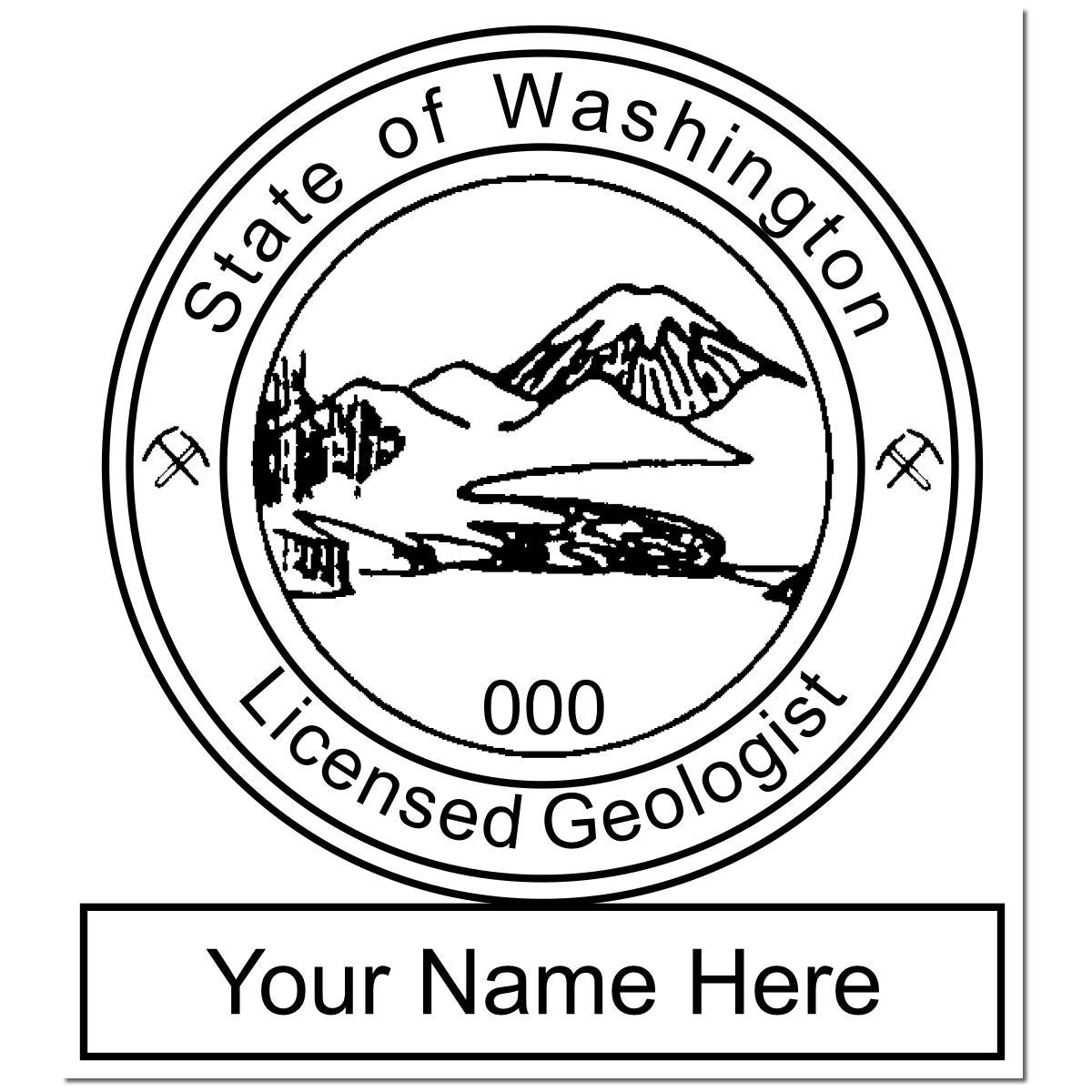 An alternative view of the Premium MaxLight Pre-Inked Washington Geology Stamp stamped on a sheet of paper showing the image in use