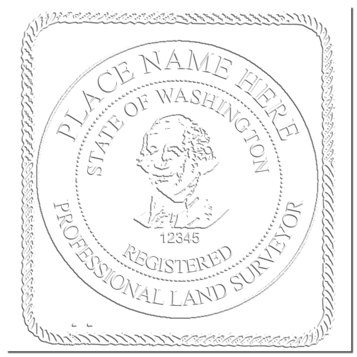 This paper is stamped with a sample imprint of the State of Washington Soft Land Surveyor Embossing Seal, signifying its quality and reliability.