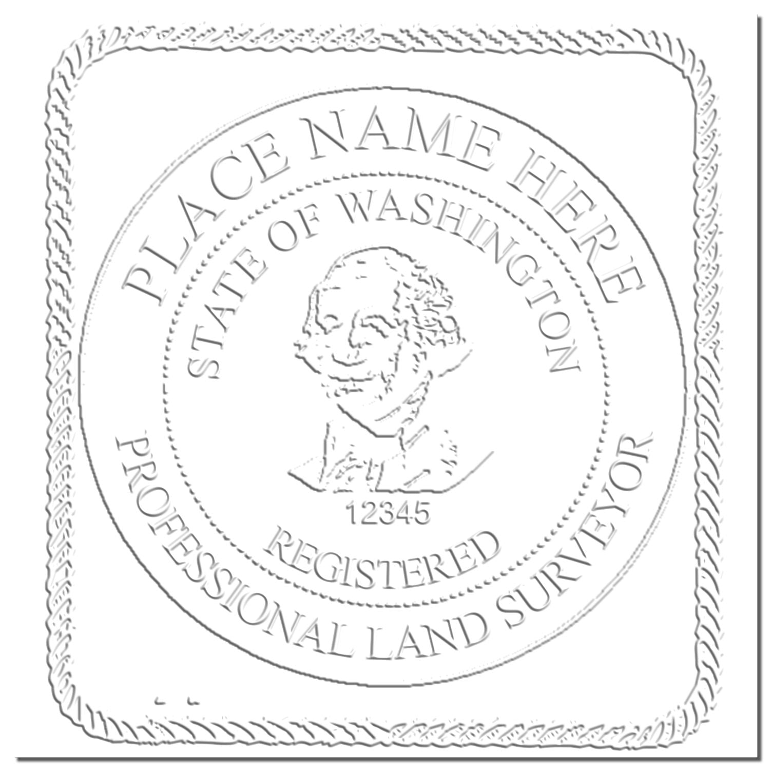 This paper is stamped with a sample imprint of the Heavy Duty Cast Iron Washington Land Surveyor Seal Embosser, signifying its quality and reliability.