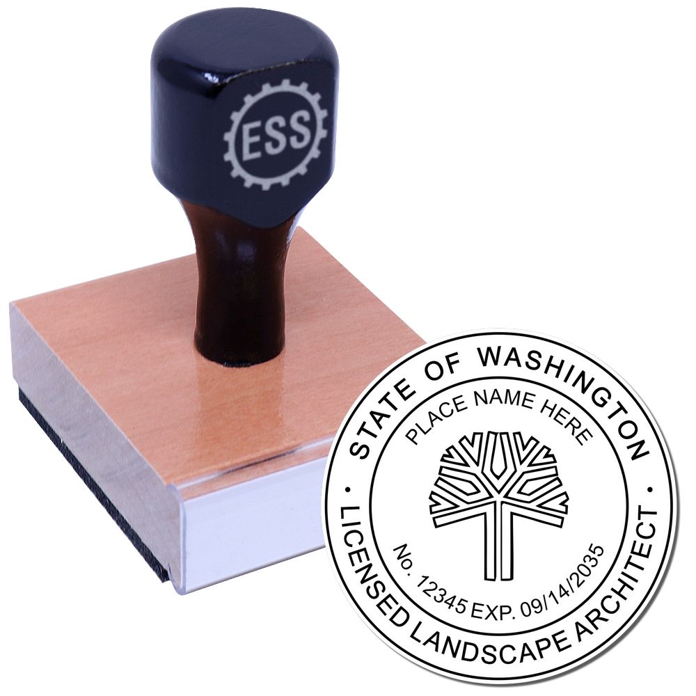 The main image for the Washington Landscape Architectural Seal Stamp depicting a sample of the imprint and electronic files