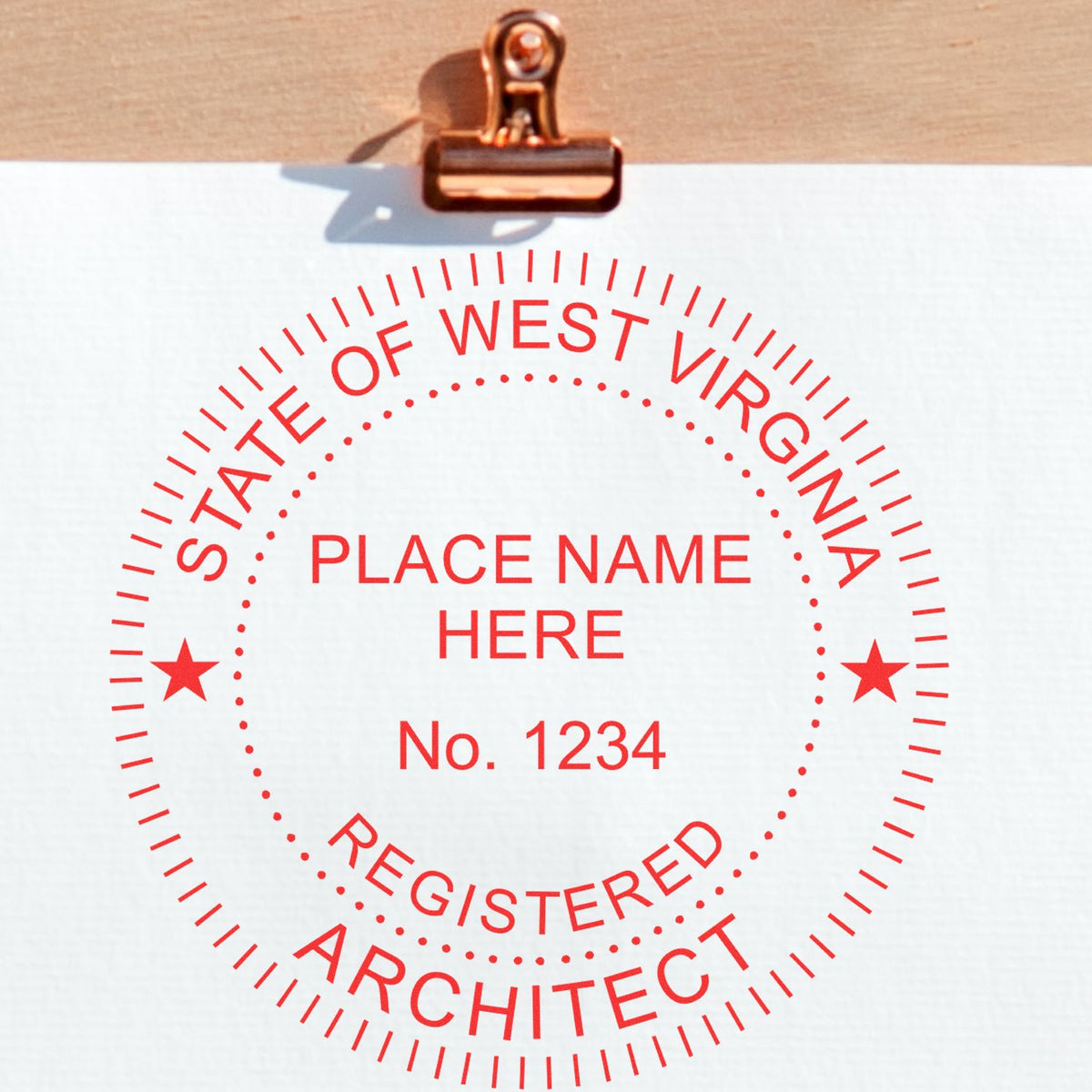 Slim Pre-Inked West Virginia Architect Seal Stamp in use photo showing a stamped imprint of the Slim Pre-Inked West Virginia Architect Seal Stamp