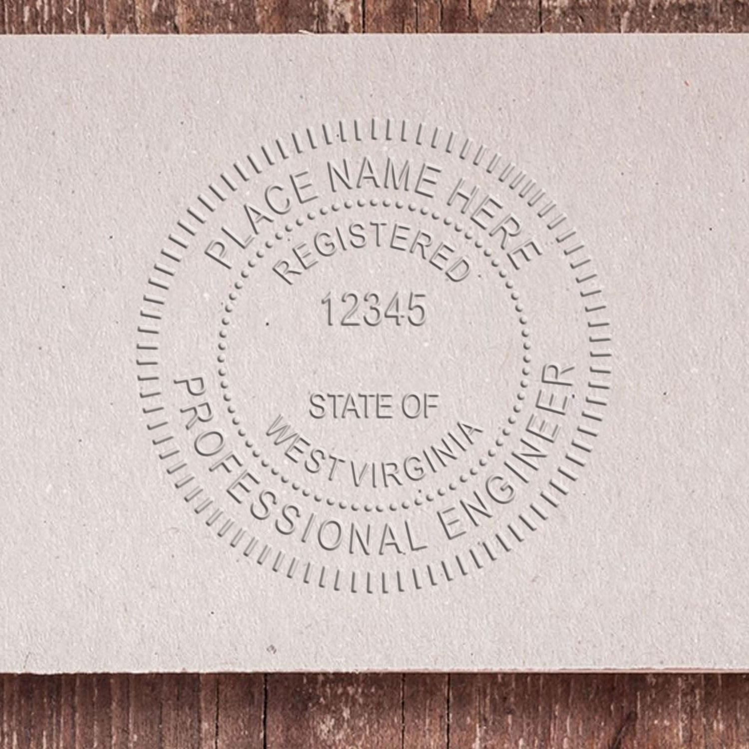 The Heavy Duty Cast Iron West Virginia Engineer Seal Embosser stamp impression comes to life with a crisp, detailed photo on paper - showcasing true professional quality.