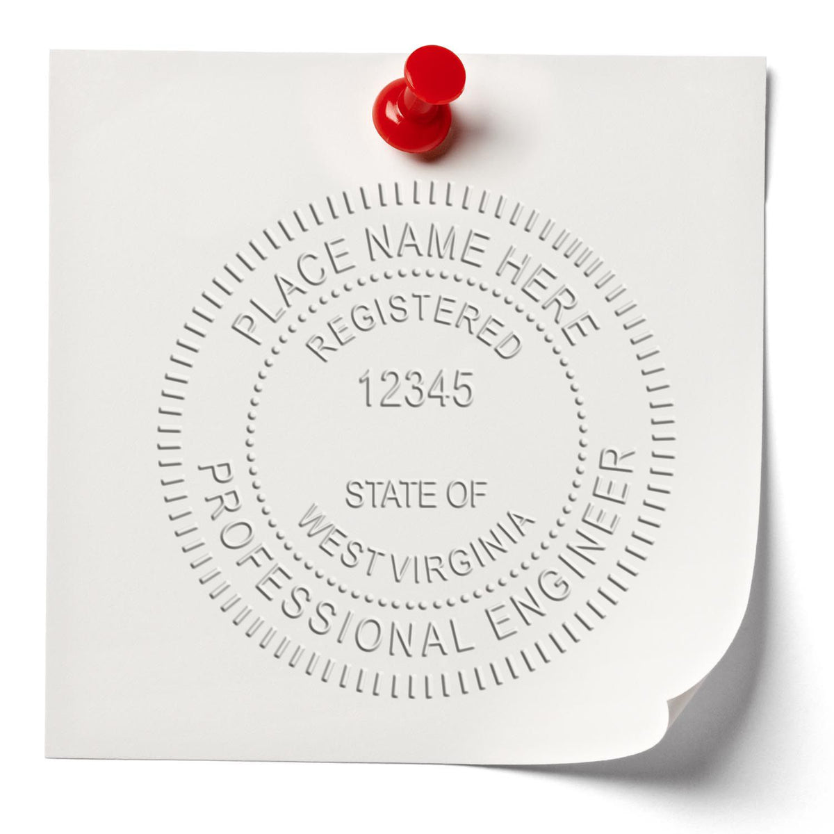 A photograph of the Soft West Virginia Professional Engineer Seal stamp impression reveals a vivid, professional image of the on paper.
