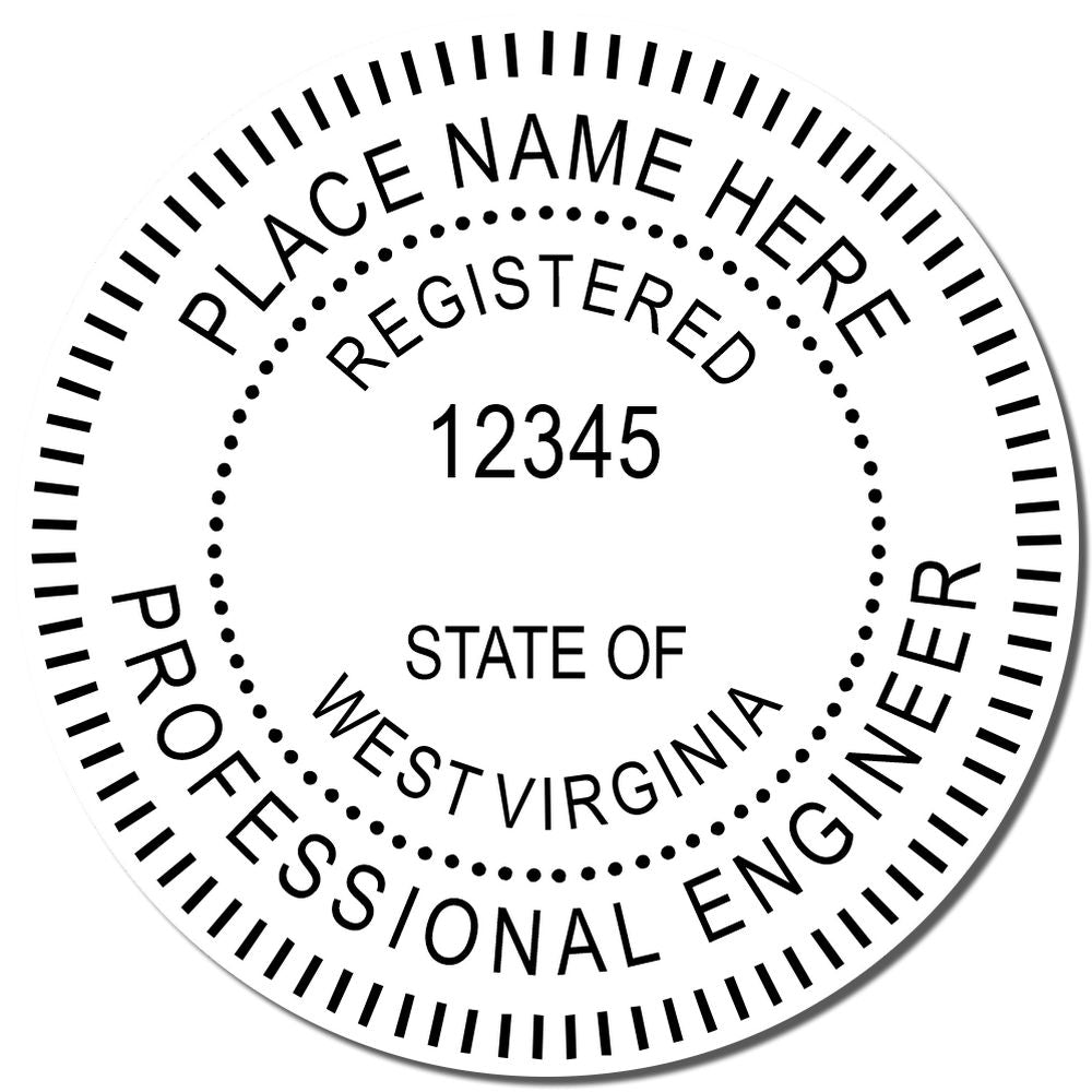 West Virginia Professional Engineer Seal Stamp in use photo showing a stamped imprint of the West Virginia Professional Engineer Seal Stamp