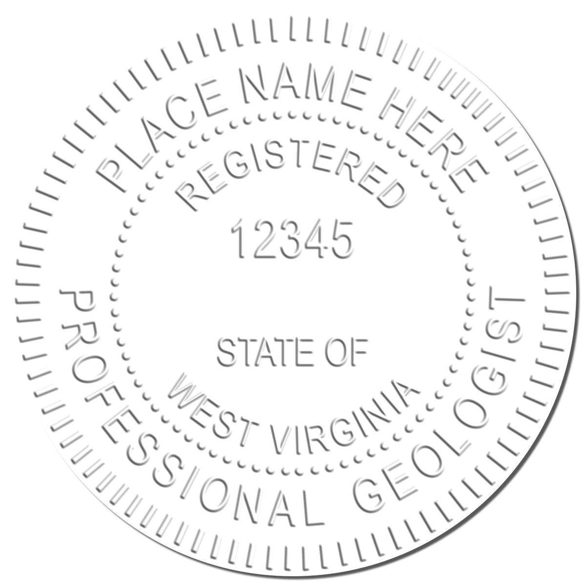 A photograph of the State of West Virginia Extended Long Reach Geologist Seal stamp impression reveals a vivid, professional image of the on paper.