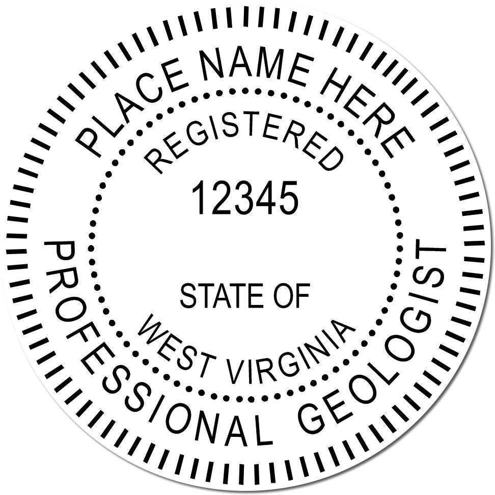 This paper is stamped with a sample imprint of the Slim Pre-Inked West Virginia Professional Geologist Seal Stamp, signifying its quality and reliability.