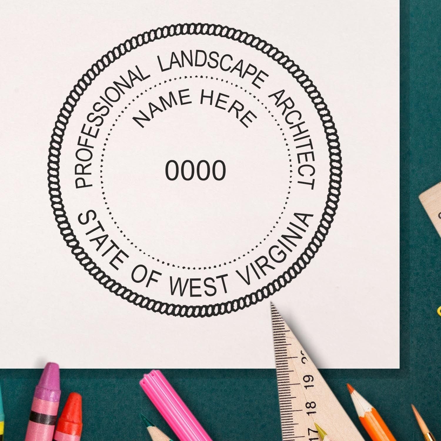 The main image for the Digital West Virginia Landscape Architect Stamp depicting a sample of the imprint and electronic files