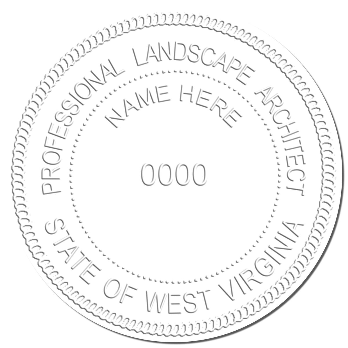 This paper is stamped with a sample imprint of the Soft Pocket West Virginia Landscape Architect Embosser, signifying its quality and reliability.
