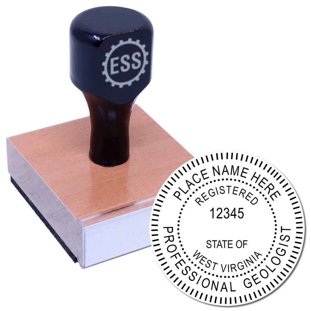 The main image for the West Virginia Professional Geologist Seal Stamp depicting a sample of the imprint and imprint sample