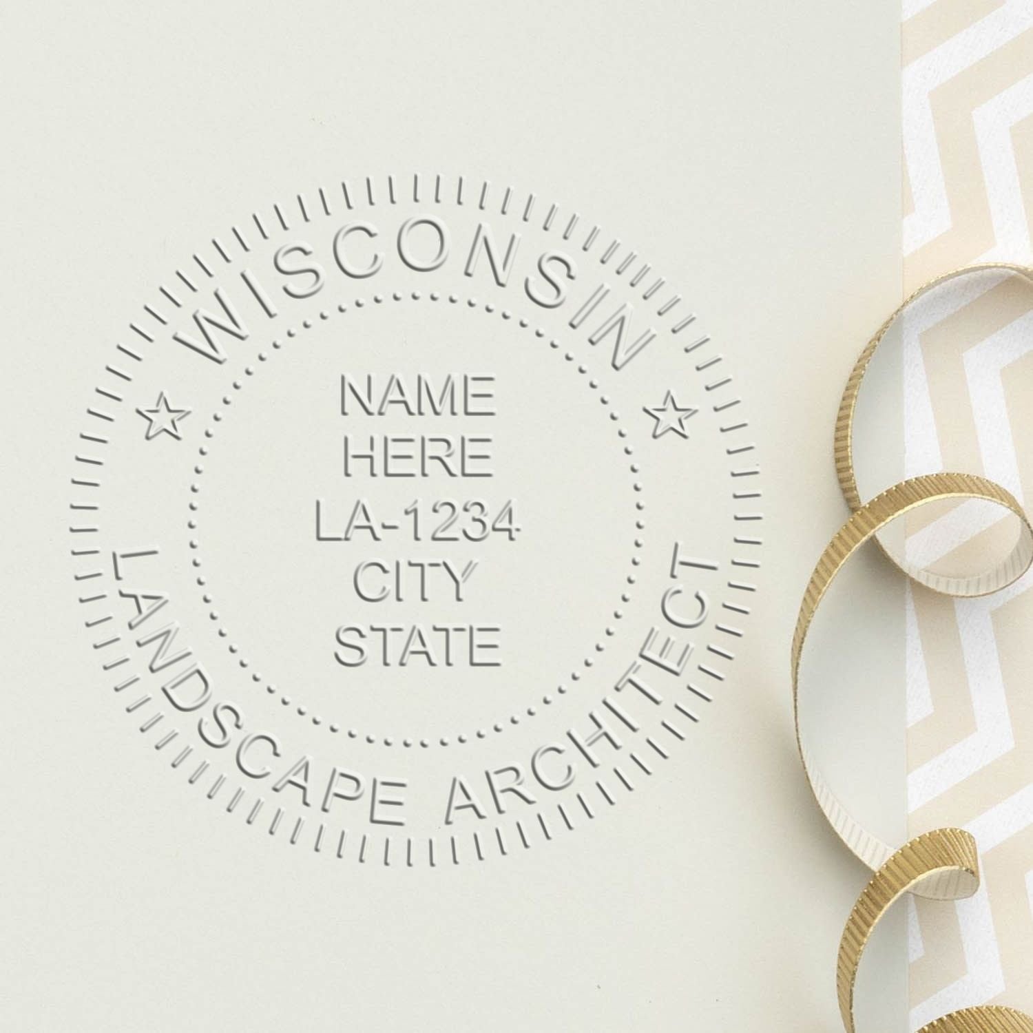 The Gift Wisconsin Landscape Architect Seal stamp impression comes to life with a crisp, detailed image stamped on paper - showcasing true professional quality.