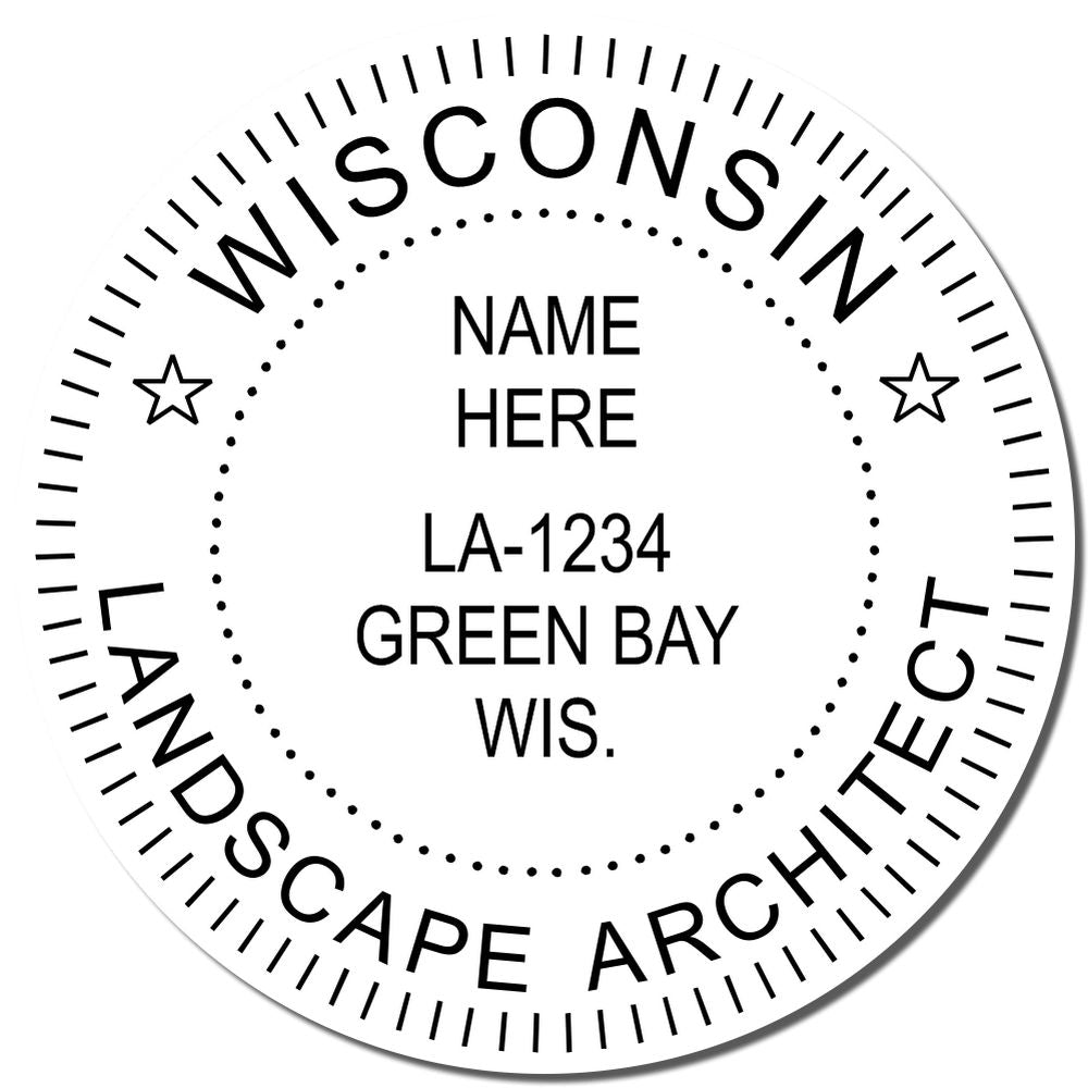 Another Example of a stamped impression of the Premium MaxLight Pre-Inked Wisconsin Landscape Architectural Stamp on a piece of office paper.