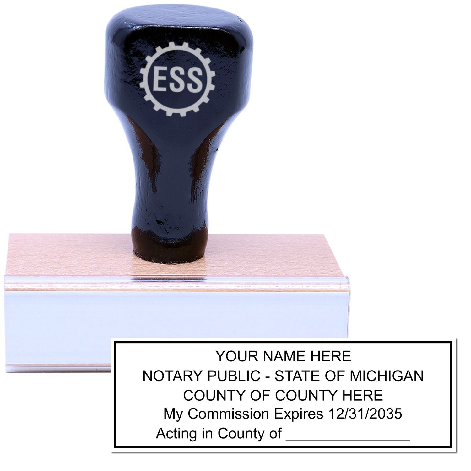 Wooden Handle Michigan State Seal Notary Public Stamp ESS