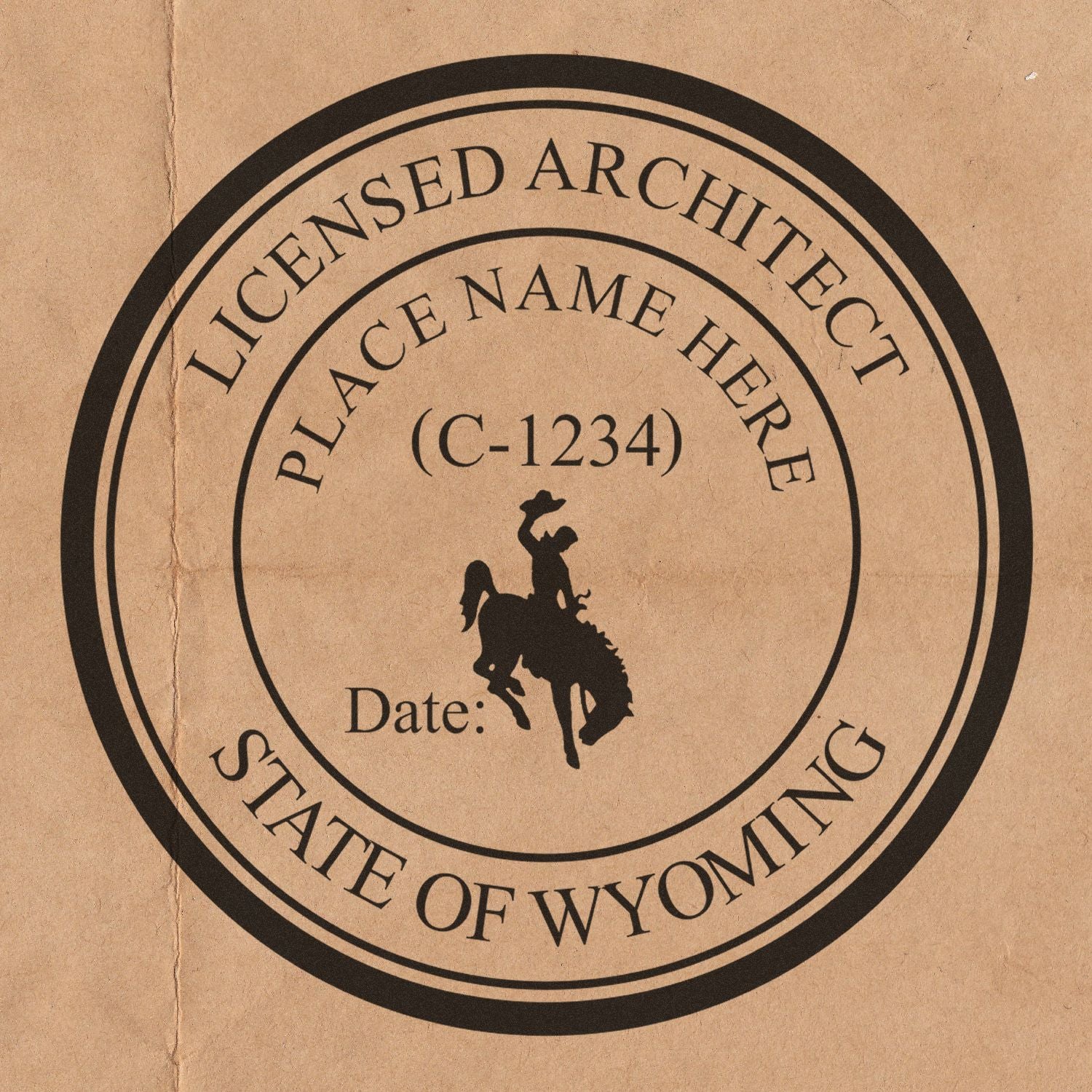 Digital Wyoming Architect Stamp, Electronic Seal for Wyoming Architect, featuring a circular design with a cowboy on a bucking horse.