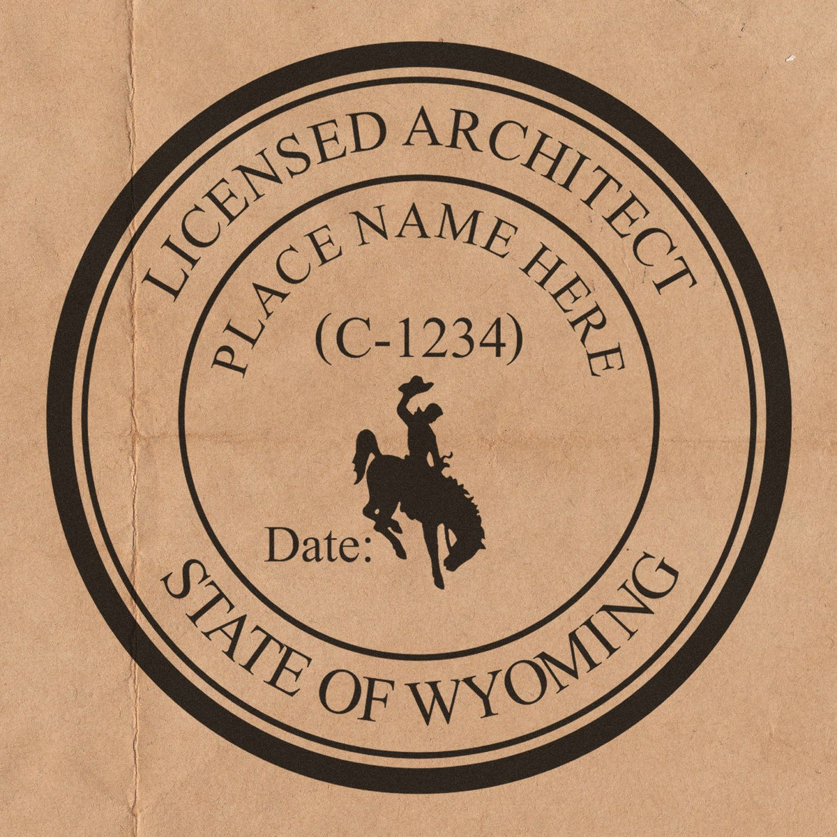 Slim Pre-Inked Wyoming Architect Seal Stamp in use photo showing a stamped imprint of the Slim Pre-Inked Wyoming Architect Seal Stamp