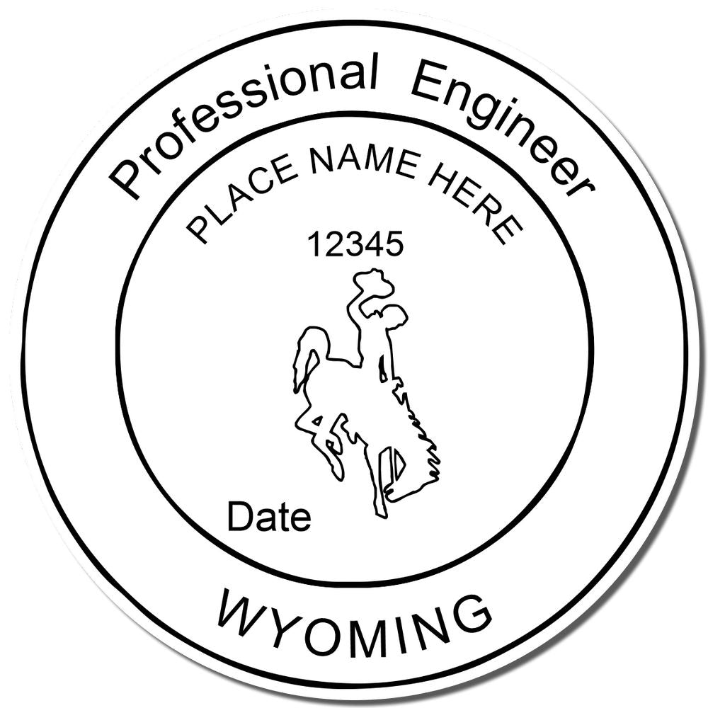 A photograph of the Slim Pre-Inked Wyoming Professional Engineer Seal Stamp stamp impression reveals a vivid, professional image of the on paper.