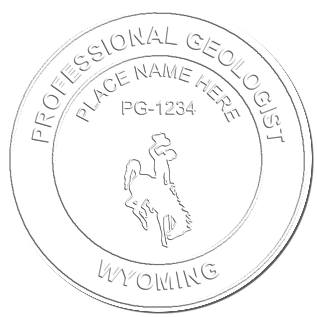 This paper is stamped with a sample imprint of the Handheld Wyoming Professional Geologist Embosser, signifying its quality and reliability.
