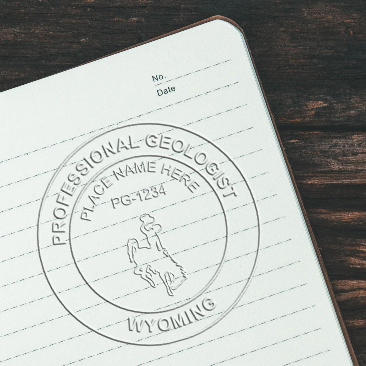 A stamped imprint of the Hybrid Wyoming Geologist Seal in this stylish lifestyle photo, setting the tone for a unique and personalized product.