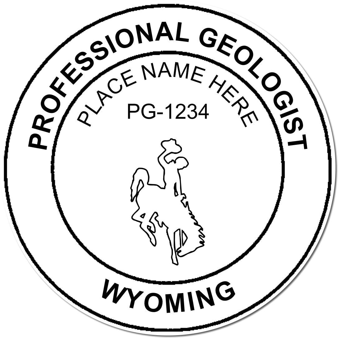 An alternative view of the Premium MaxLight Pre-Inked Wyoming Geology Stamp stamped on a sheet of paper showing the image in use