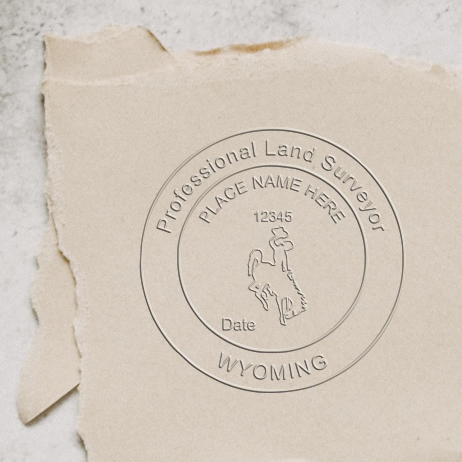 The Long Reach Wyoming Land Surveyor Seal stamp impression comes to life with a crisp, detailed photo on paper - showcasing true professional quality.