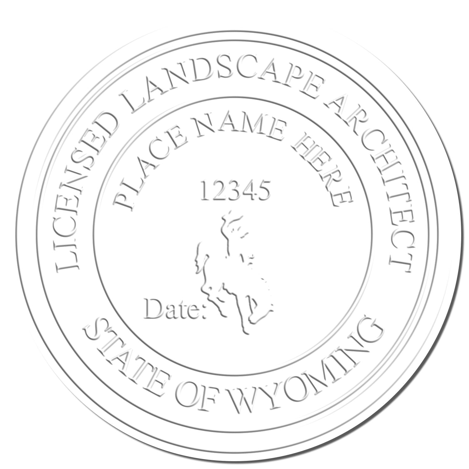 This paper is stamped with a sample imprint of the State of Wyoming Handheld Landscape Architect Seal, signifying its quality and reliability.