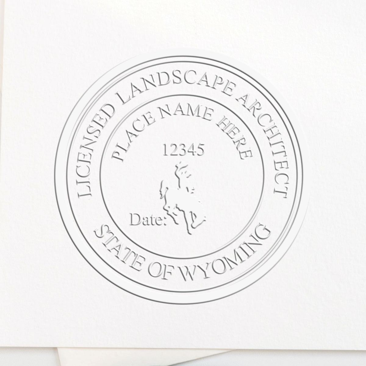 The Soft Pocket Wyoming Landscape Architect Embosser stamp impression comes to life with a crisp, detailed photo on paper - showcasing true professional quality.