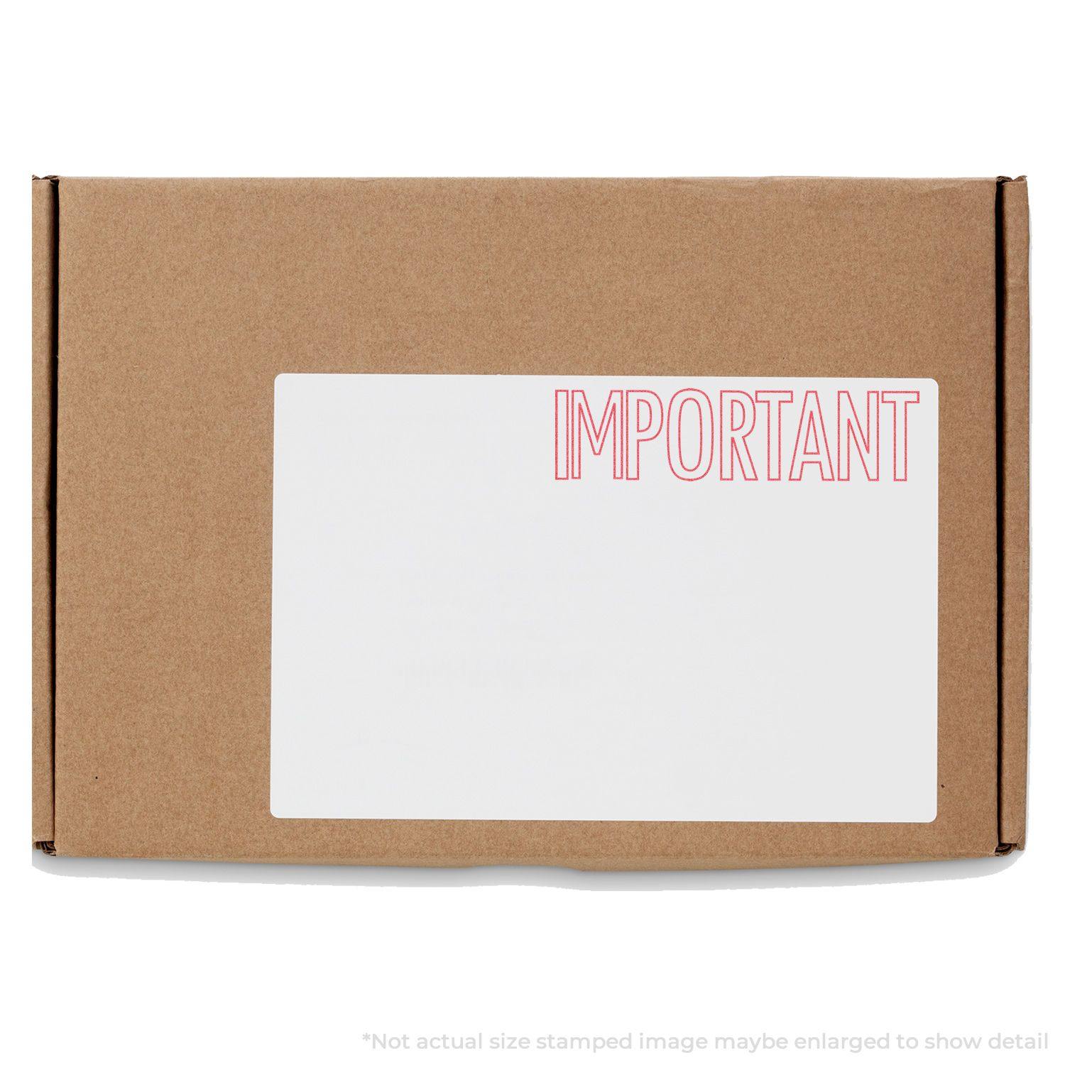 A cardboard box with a white label stamped IMPORTANT in red using the Important Xstamper Stamp.