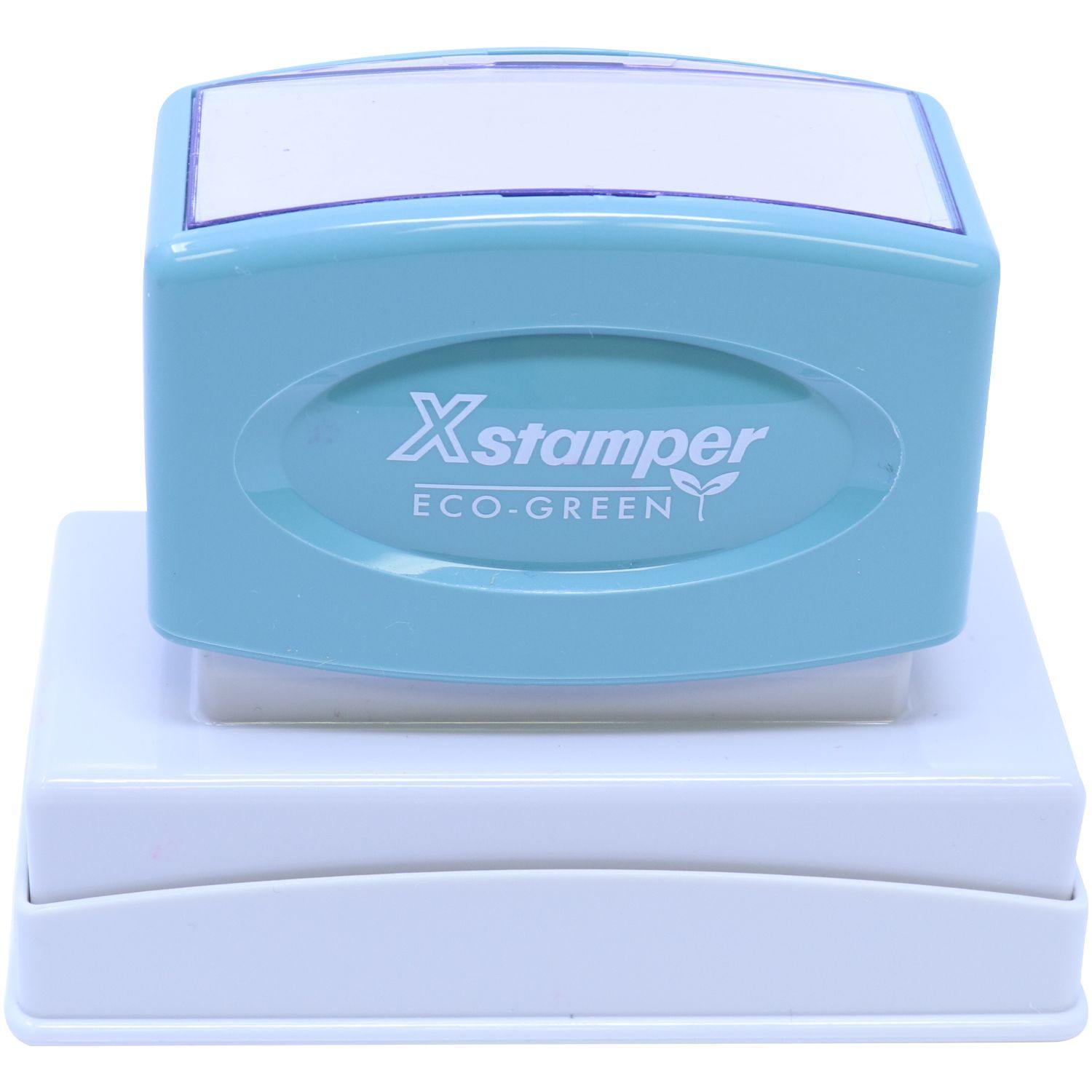 Jumbo Bold Red C.O.D. Xstamper Stamp in light blue casing with white base, featuring Xstamper ECO-GREEN text on the front.