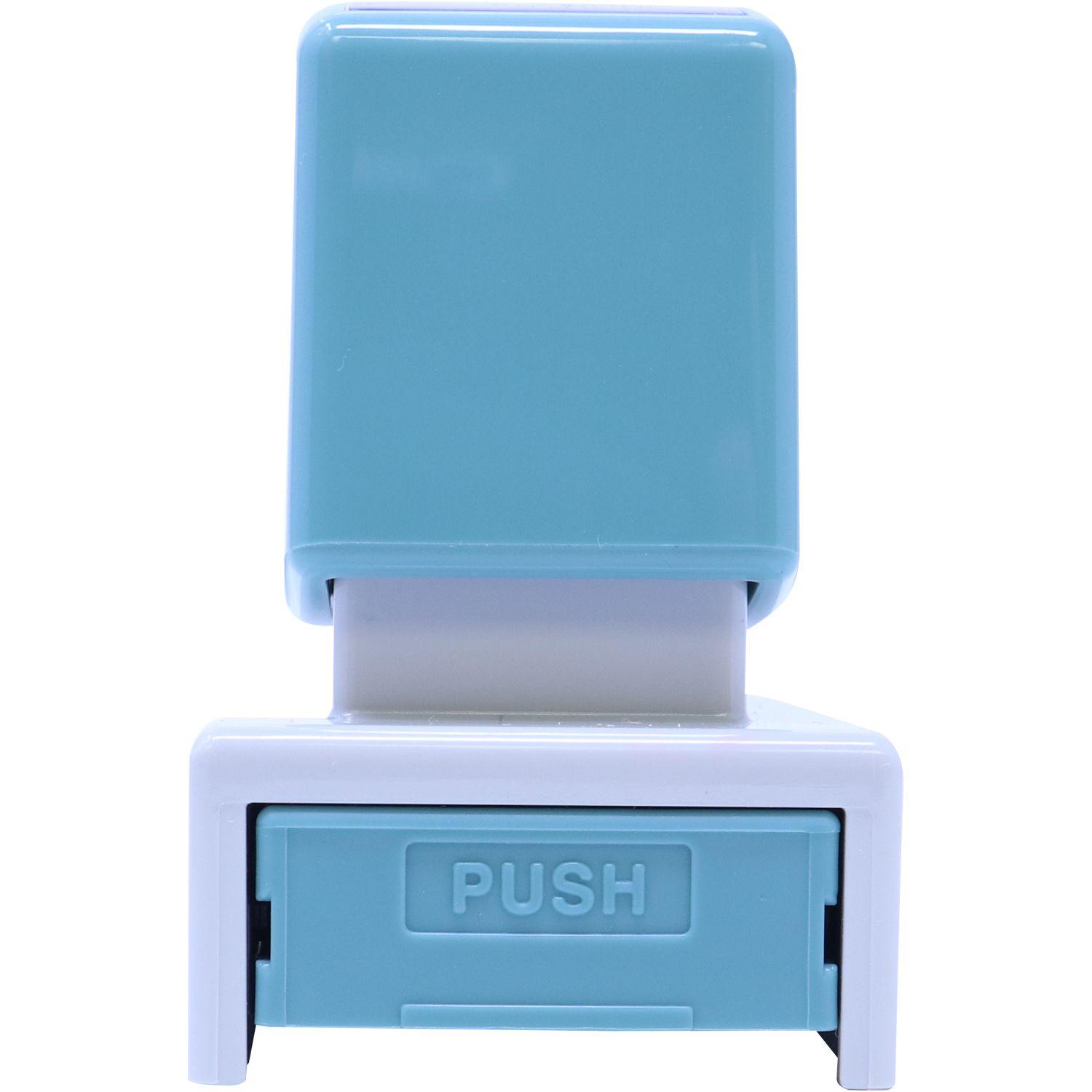 Jumbo Bold Red C.O.D. Xstamper Stamp with a blue handle and white base, featuring a PUSH button on the front for easy use.