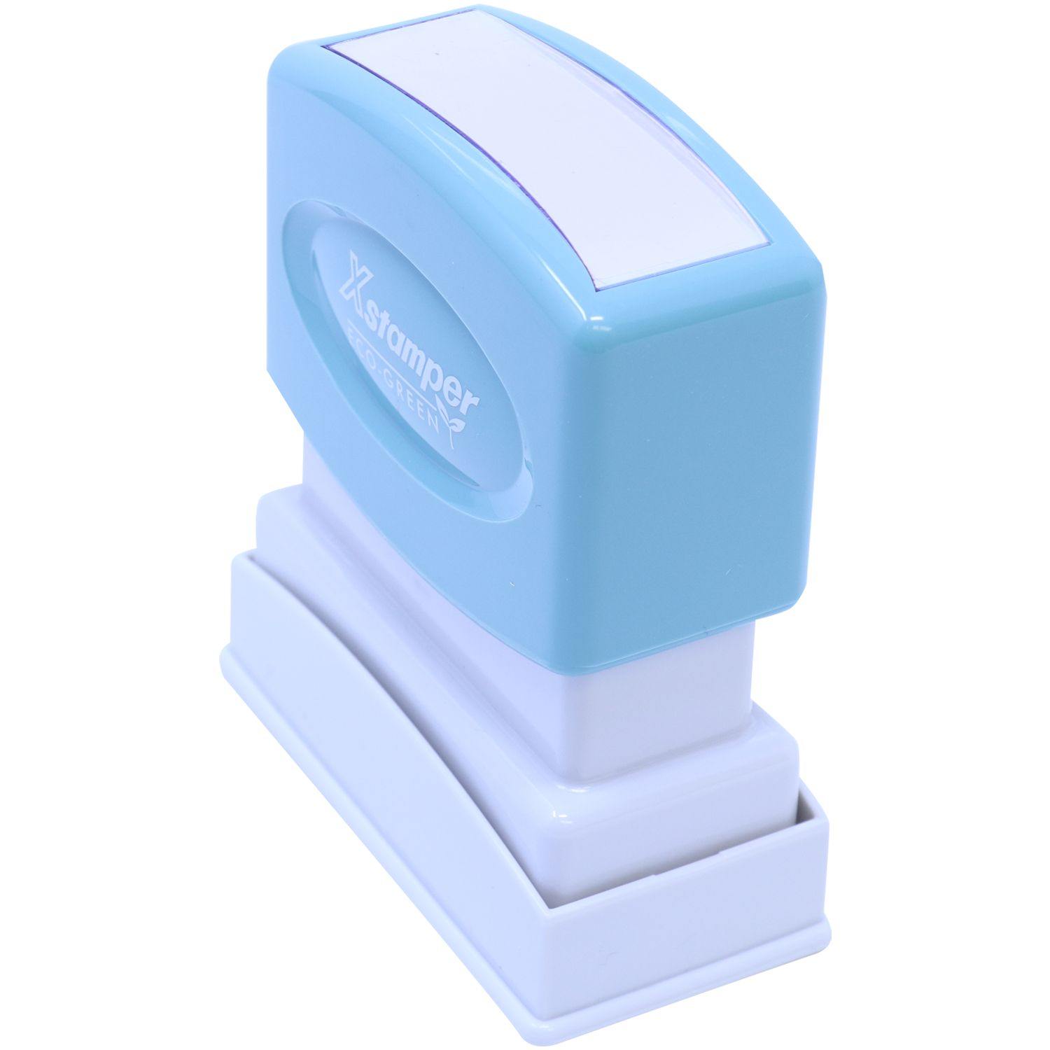 Air Mail Xstamper Stamp with a blue handle and white base, angled view showing the stamp's design and branding.