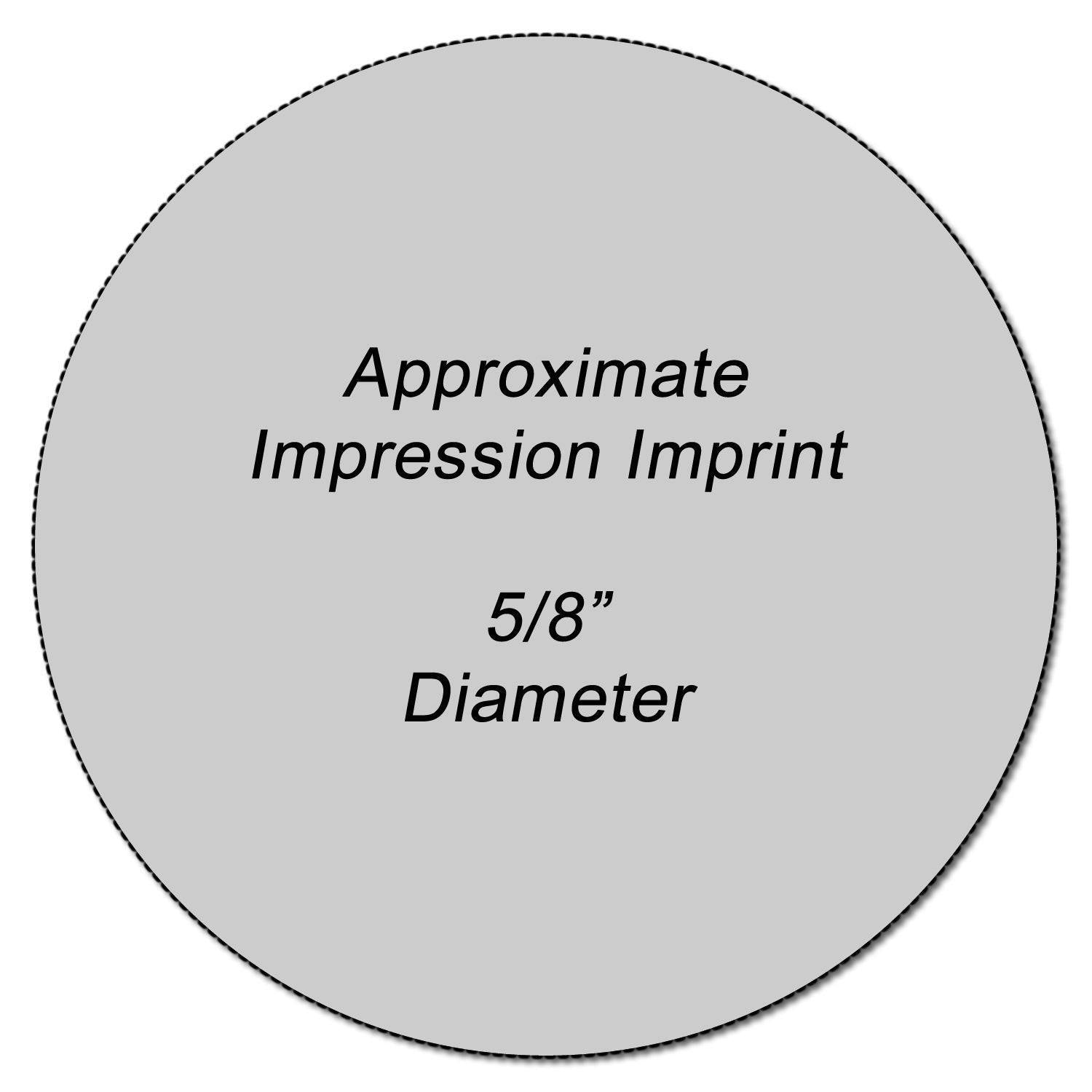 Round Blue Star Xstamper Stamp with a 5/8 diameter imprint area and the text Approximate Impression Imprint in the center.