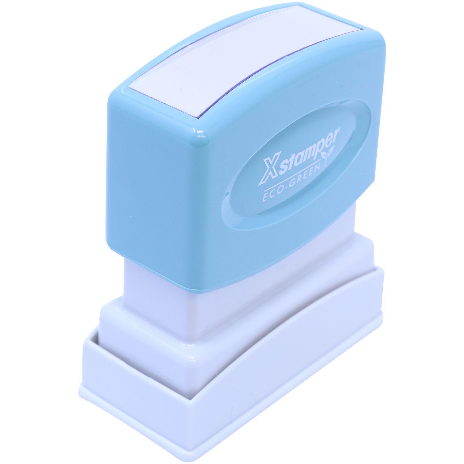 Blue and white Distributed Xstamper Stamp with Xstamper ECO-GREEN text on the front, placed on a white background.